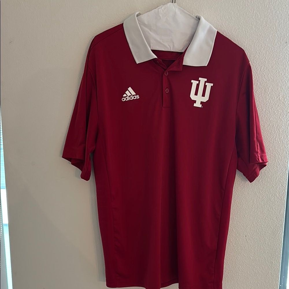Indiana University Adidas Men's Red Polo Shirt with White Collar